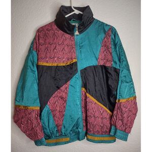 Vintage Casual Isle Windbreaker Track Jacket Women's Medium Patchwork Colorblock